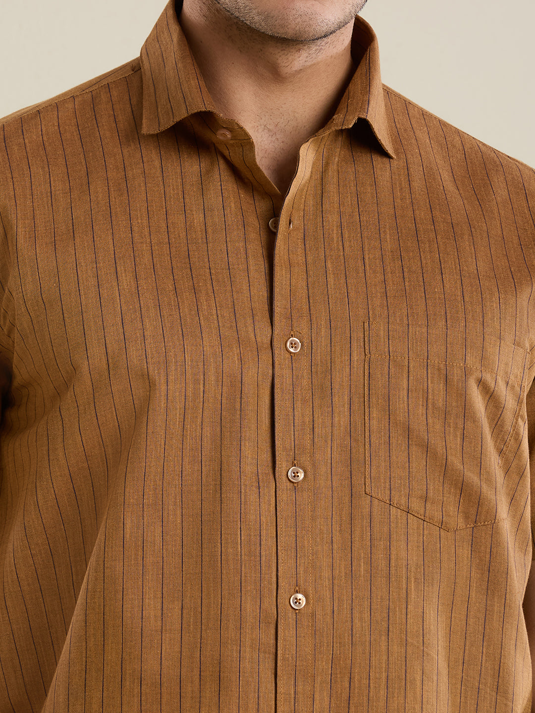 Men's Half Sleeve Striped Cotton Linen Shirt