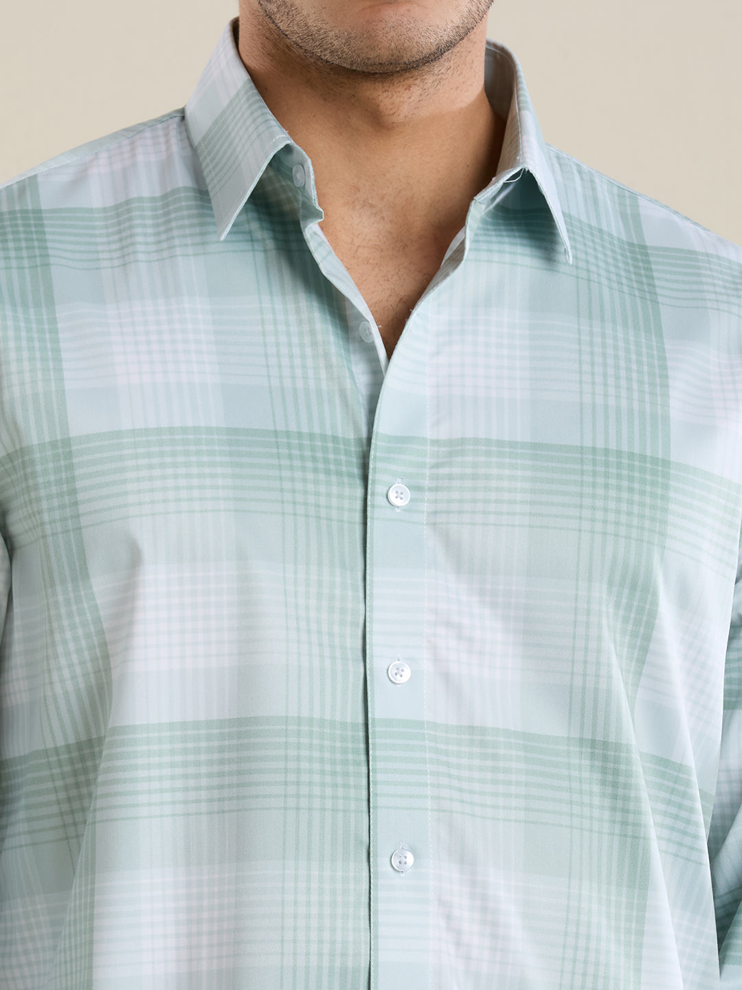Men's Slim Fit Green Checks Cotton Casual Shirt | Mark & Albert