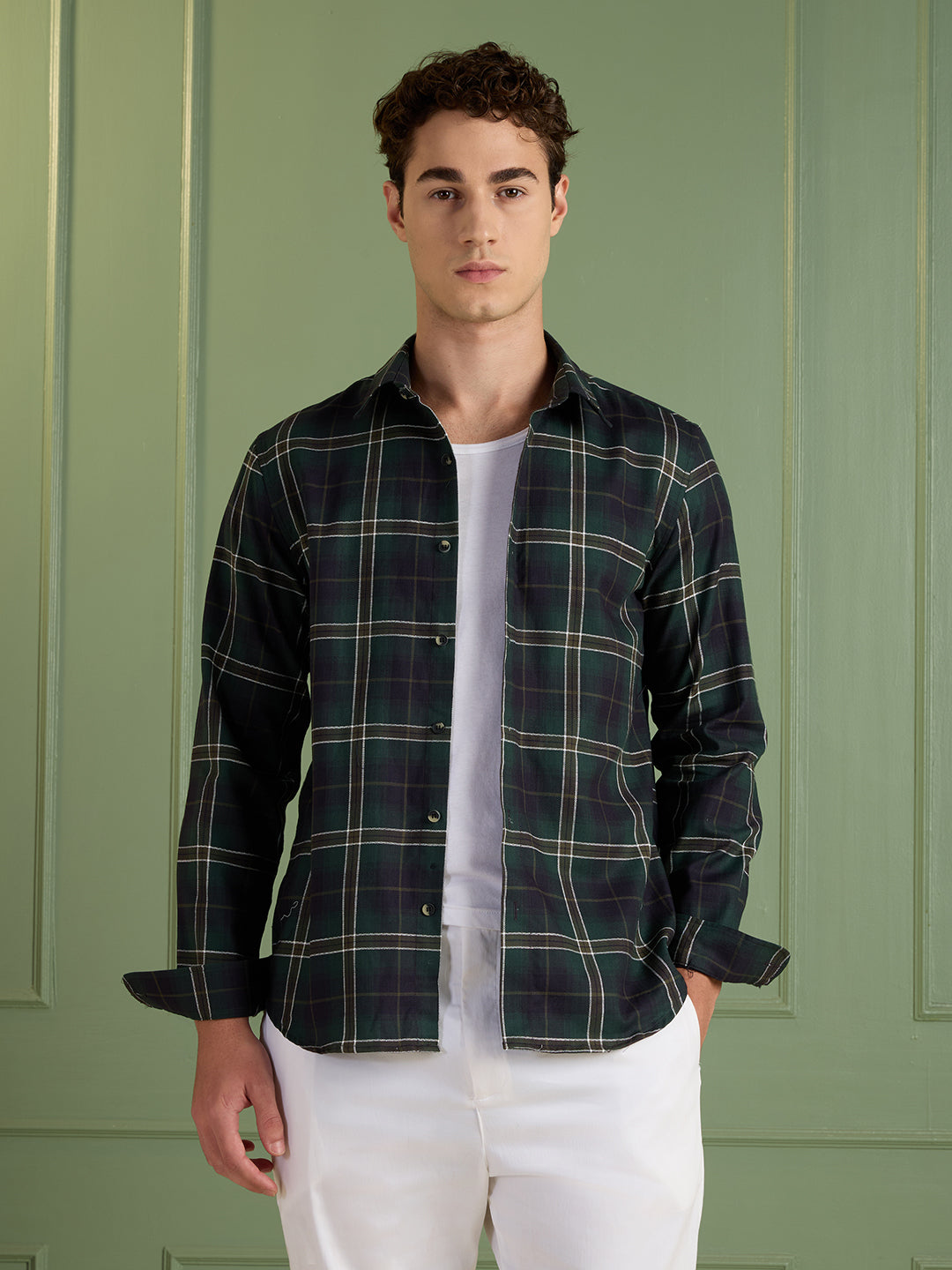 Men's Slim Fit Forest 100% Cotton Checkered Casual Shirt | Mark & Albert