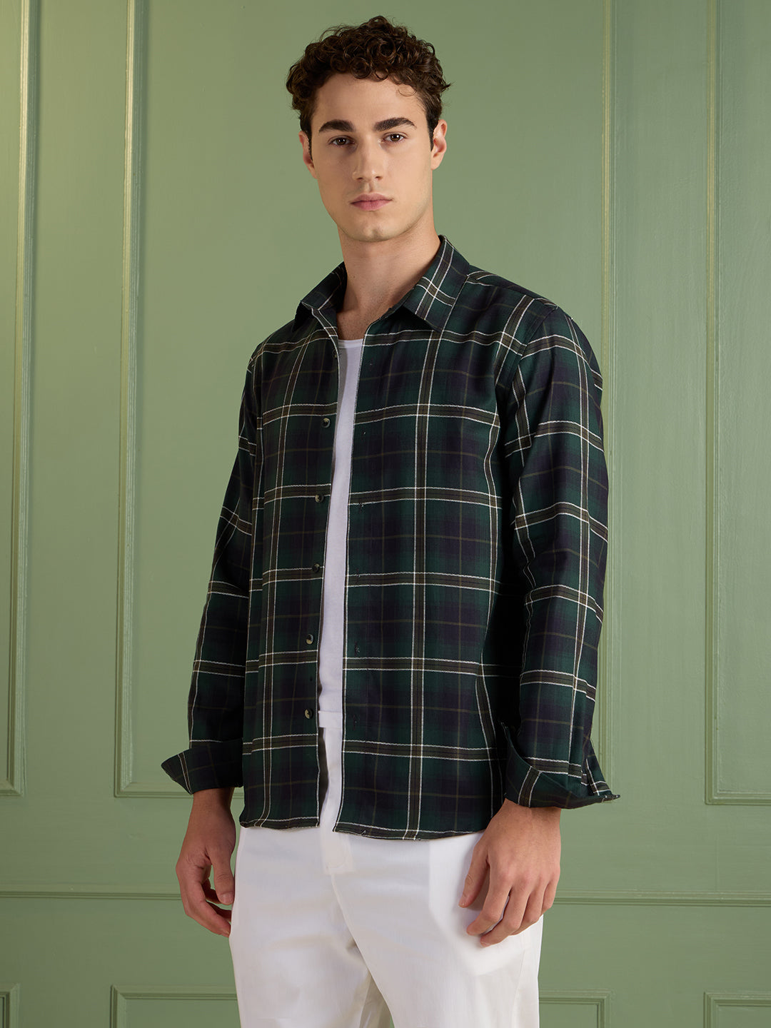 Men's Slim Fit Forest 100% Cotton Checkered Casual Shirt | Mark & Albert