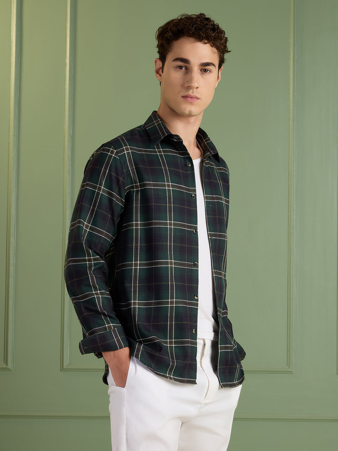 Men's Slim Fit Forest 100% Cotton Checkered Casual Shirt | Mark & Albert