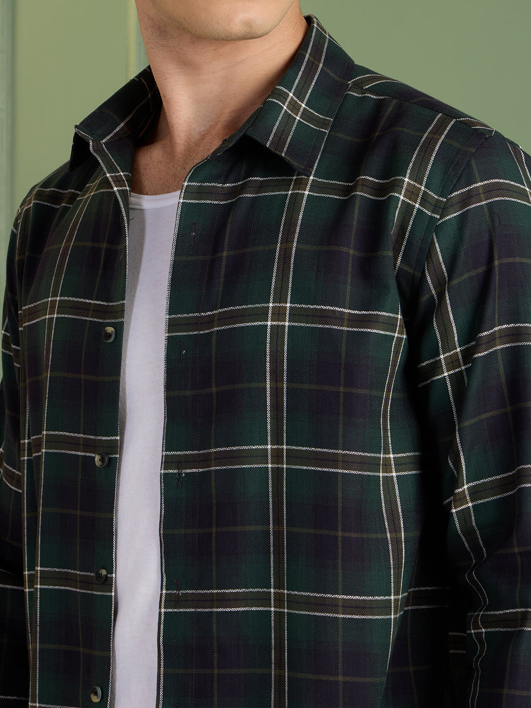 Men's Slim Fit Forest 100% Cotton Checkered Casual Shirt | Mark & Albert