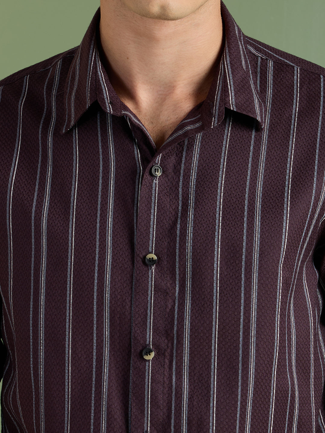 Men's Slim Fit Plum Striped Casual Shirt 100% Cotton | Mark & Albert
