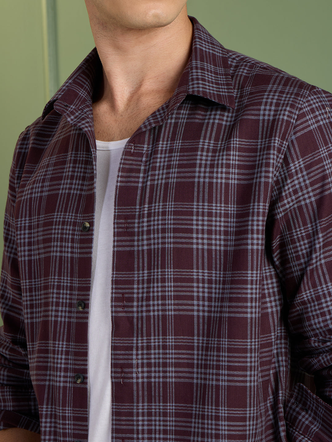 Men's Slim Fit Maroon 100% Cotton Checkered Casual Shirt | Mark & Albert