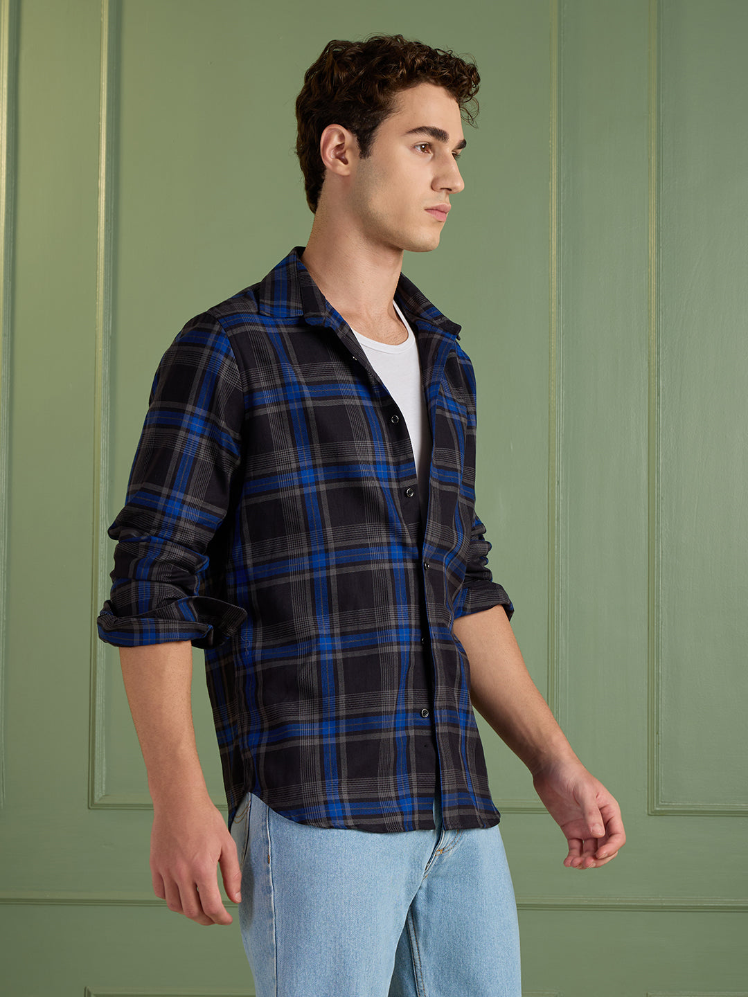 Men’s Black & Blue Checkered 100% Cotton Slim Fit Casual Shirt | MARK & ALBERT