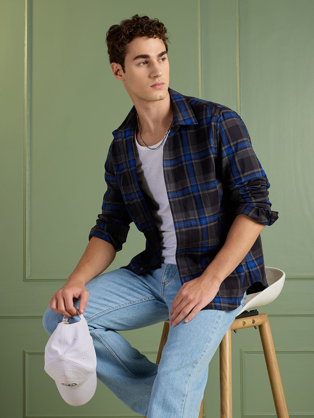 Men’s Black & Blue Checkered 100% Cotton Slim Fit Casual Shirt | MARK & ALBERT