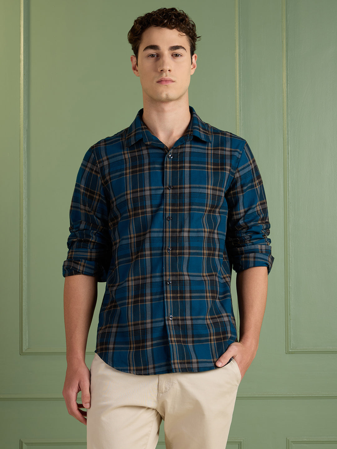 Teal & Umber Checkered Casual Shirt
