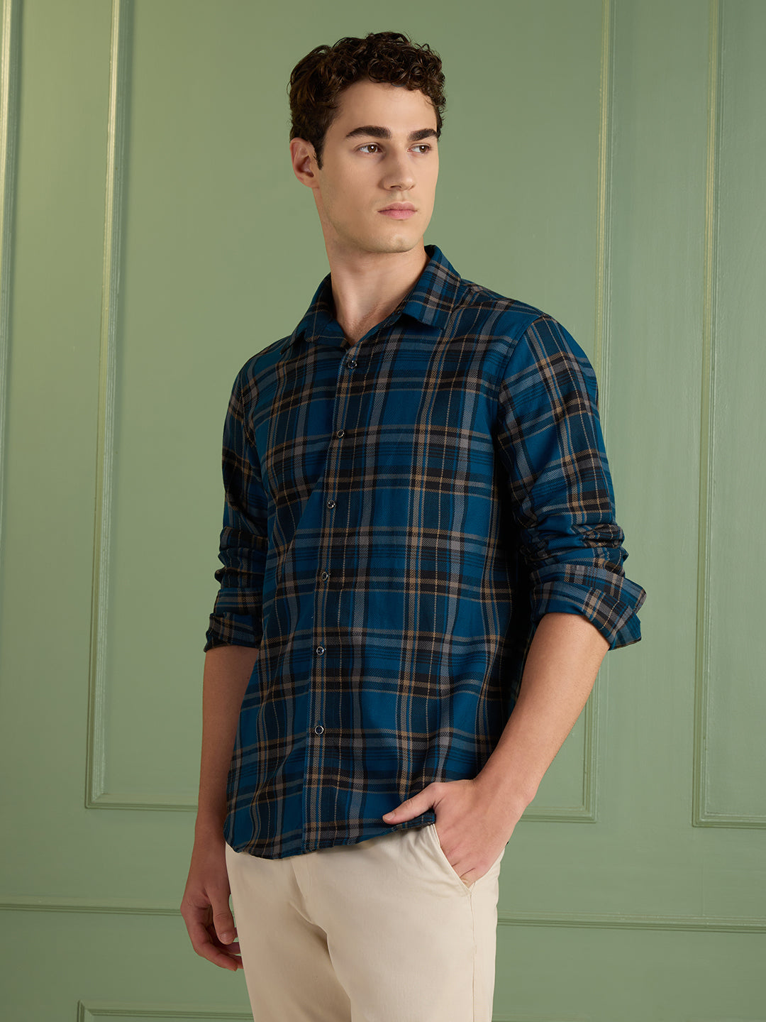 Teal & Umber Checkered Casual Shirt