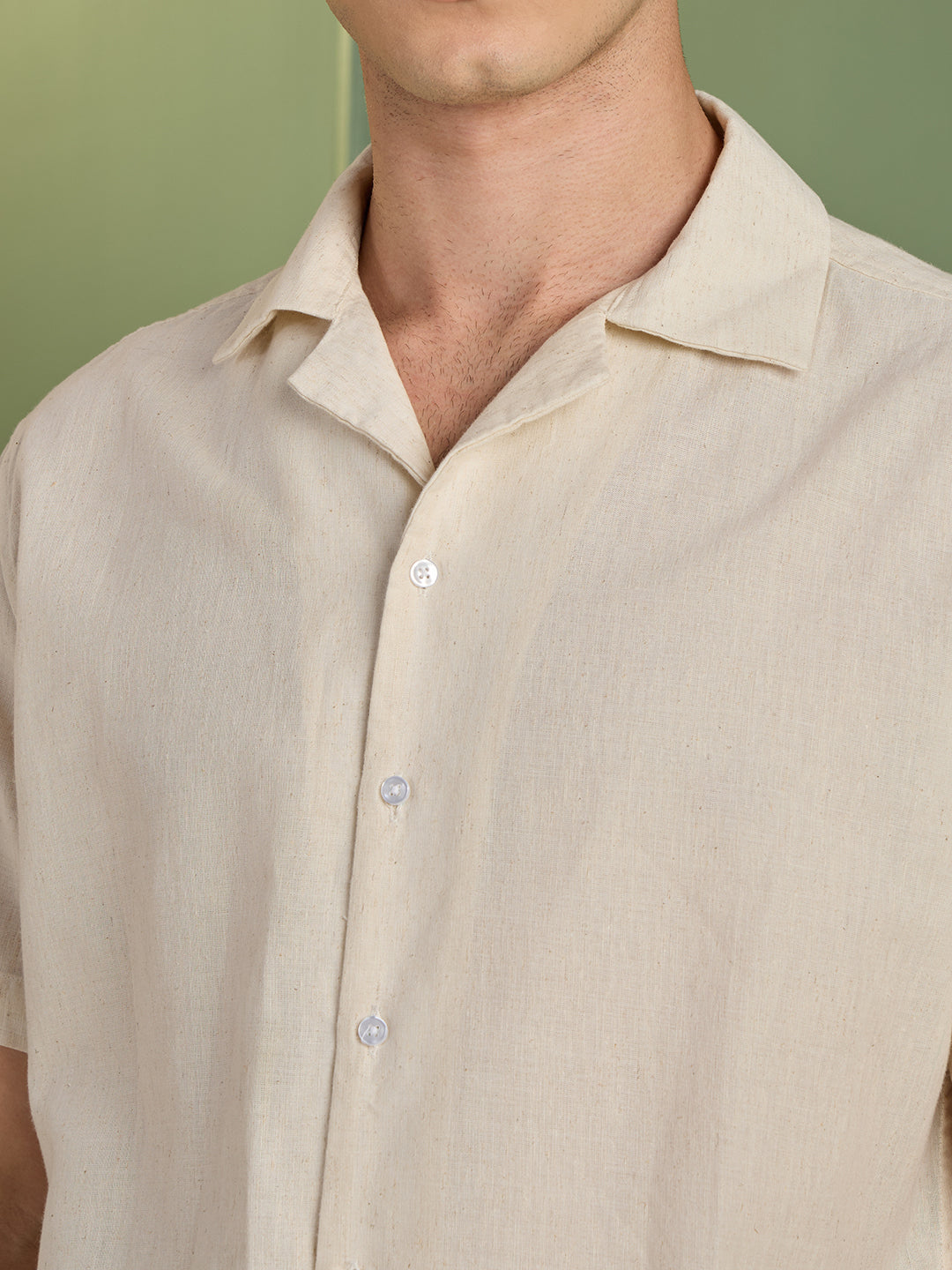 Men's Cream Floral Embroidered Regular Fit Half-Sleeves Shirt | MARK & ALBERT