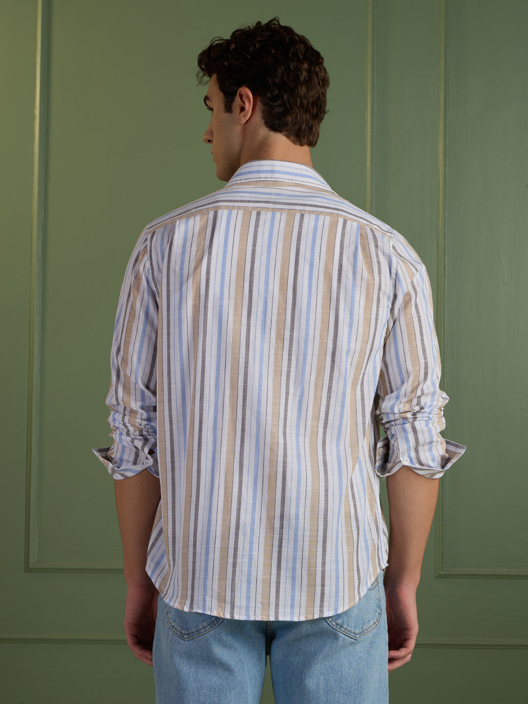 Men's Slim Fit Blue Striped 100% Cotton Casual Shirt | Mark & Albert