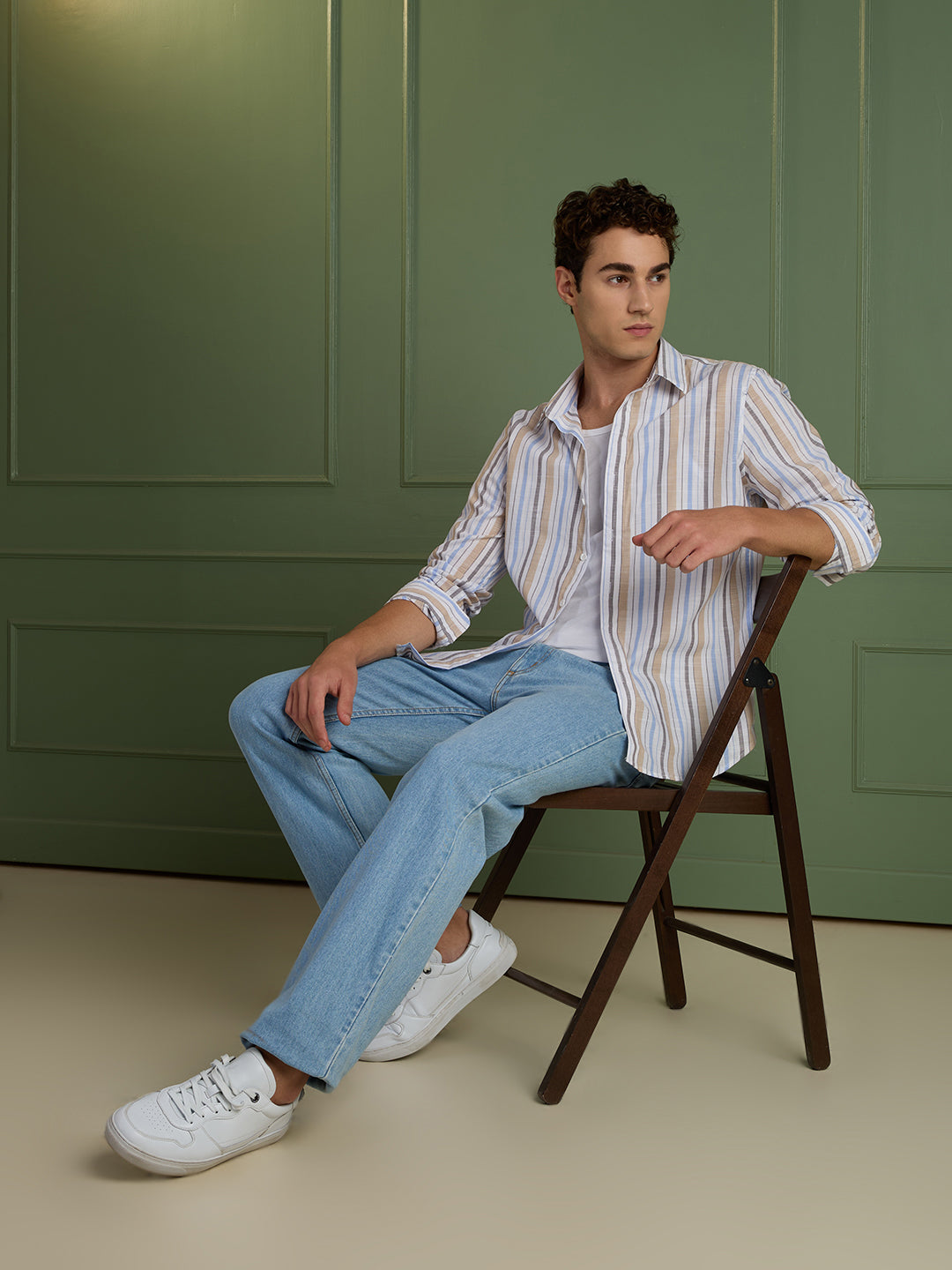 Men's Slim Fit Blue Striped 100% Cotton Casual Shirt | Mark & Albert