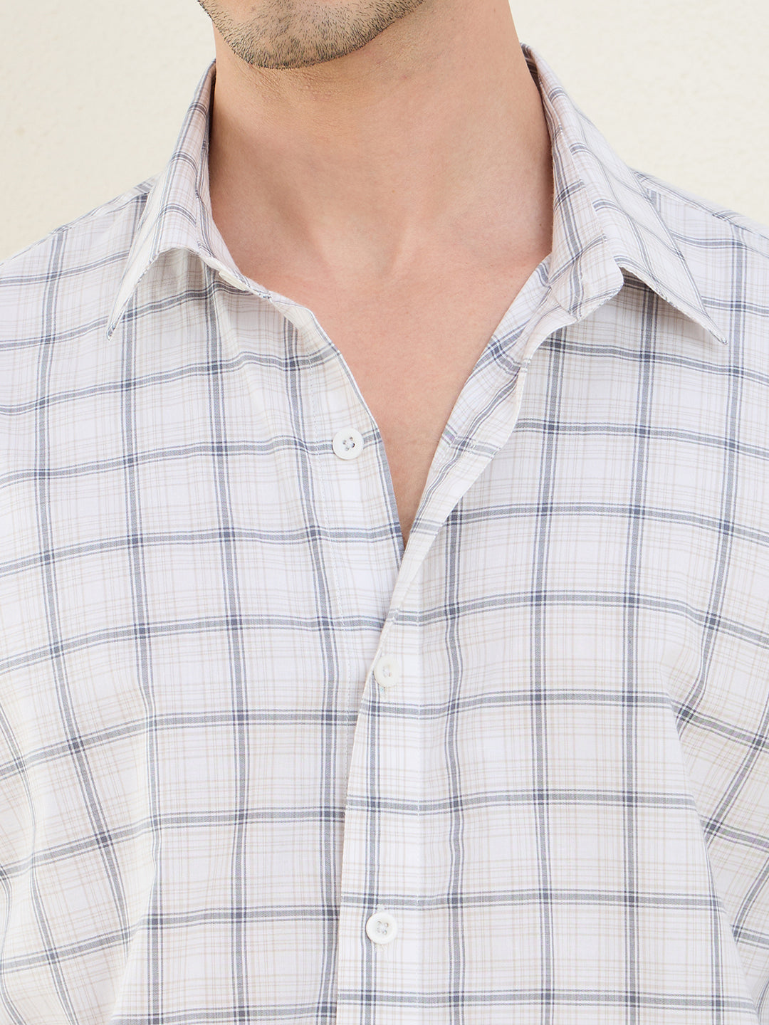 Men’s White Check Shirt Cotton Blend Slim Fit Grid Plaid Casual Shirt | MARK & ALBERT