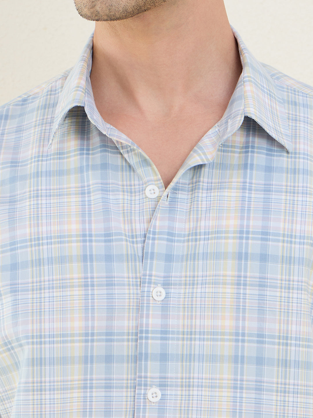 Men’s 100% Cotton Blue Checks Slim Fit Casual Shirt | MARK & ALBERT