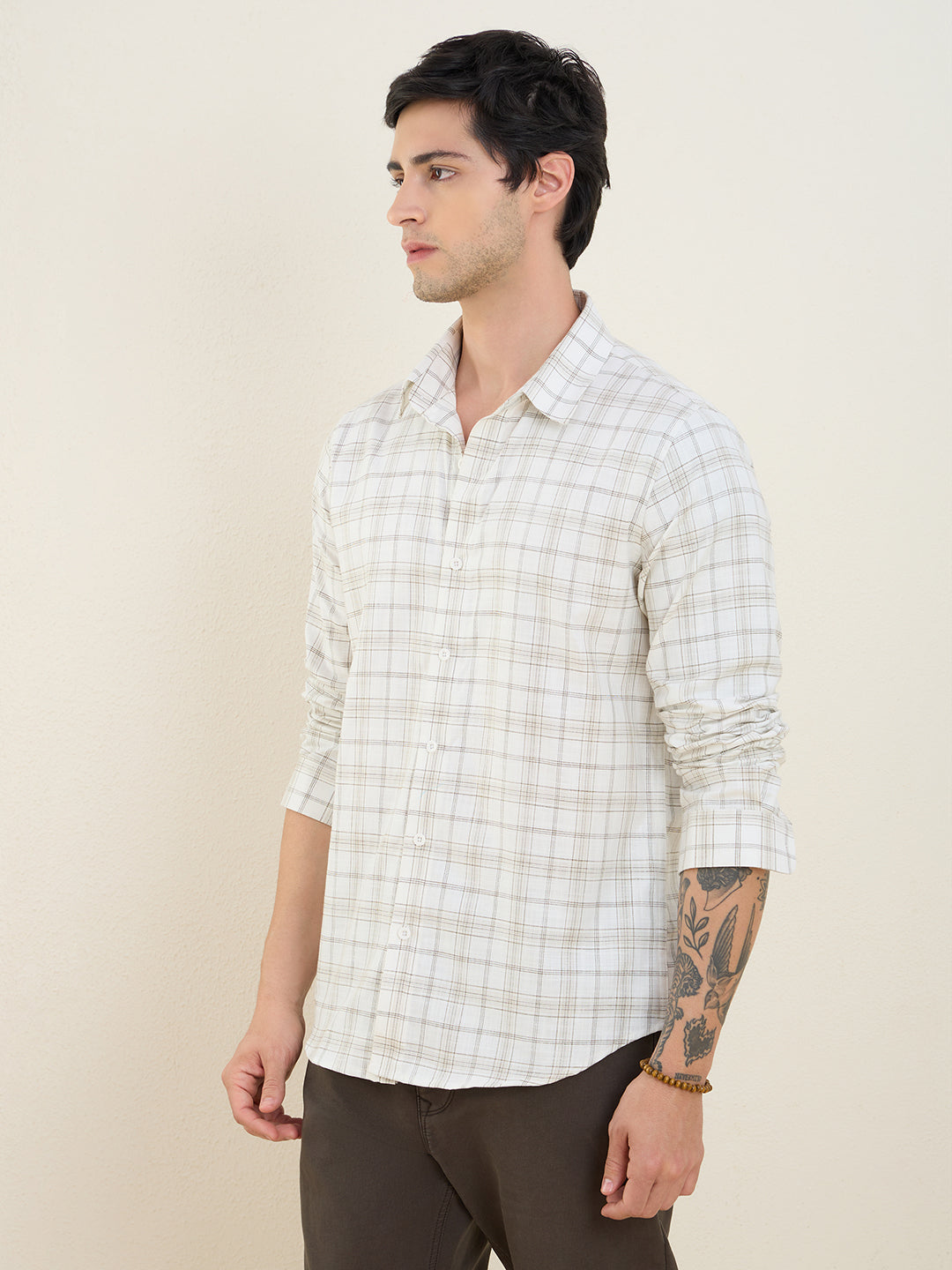 Men’s 100% Cotton White Check Slim Fit Shirt | MARK & ALBERT