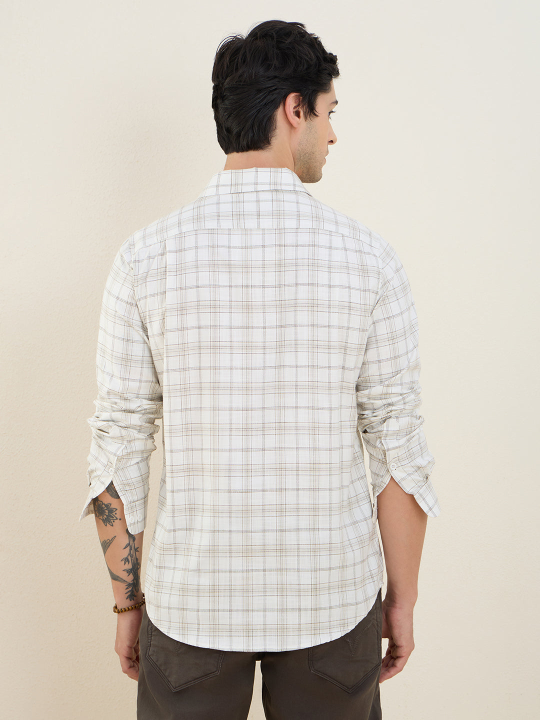 Men’s 100% Cotton White Check Slim Fit Shirt | MARK & ALBERT