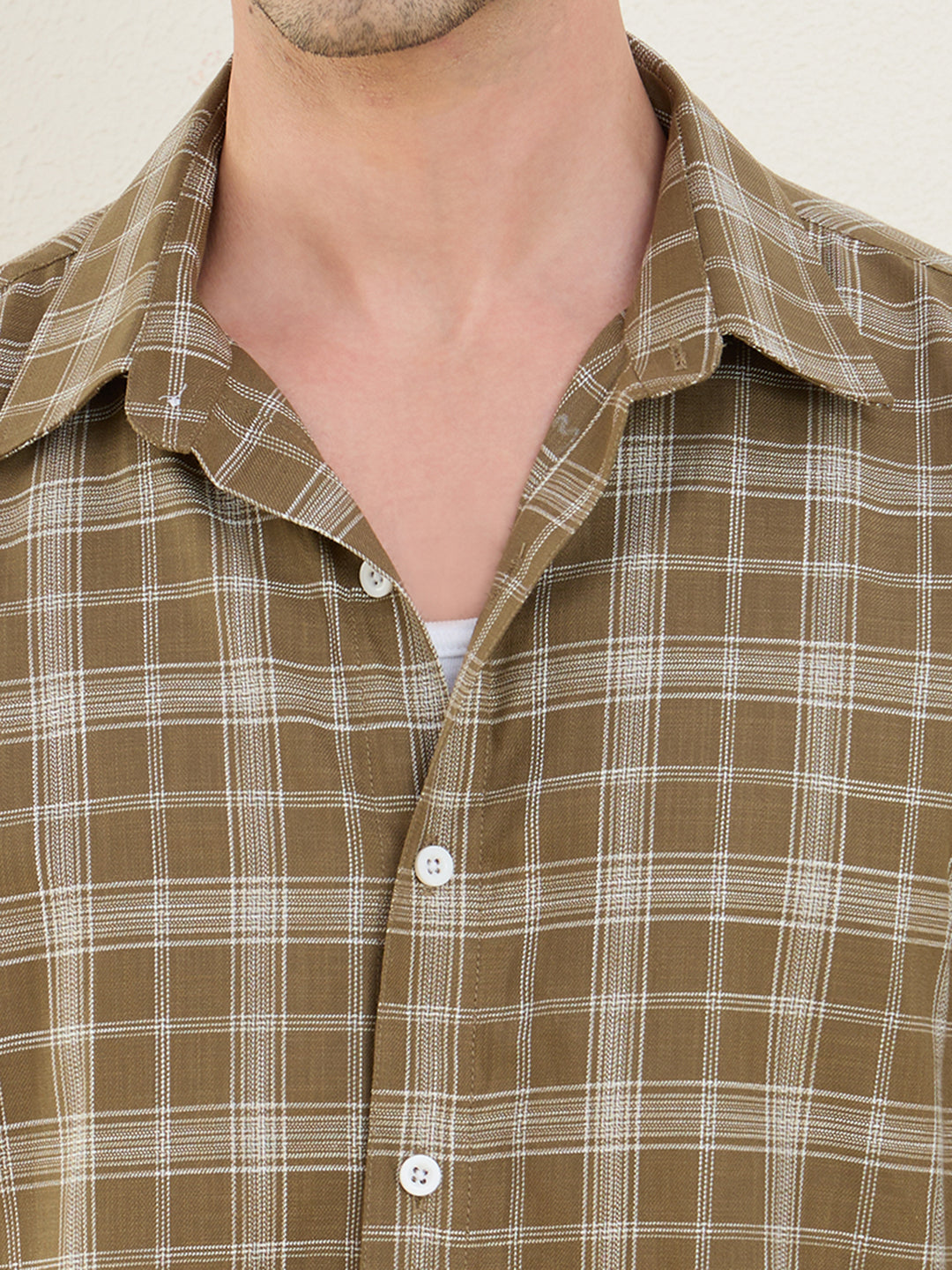 Men’s 100% Cotton Olive Check Slim Fit Shirt | MARK & ALBERT