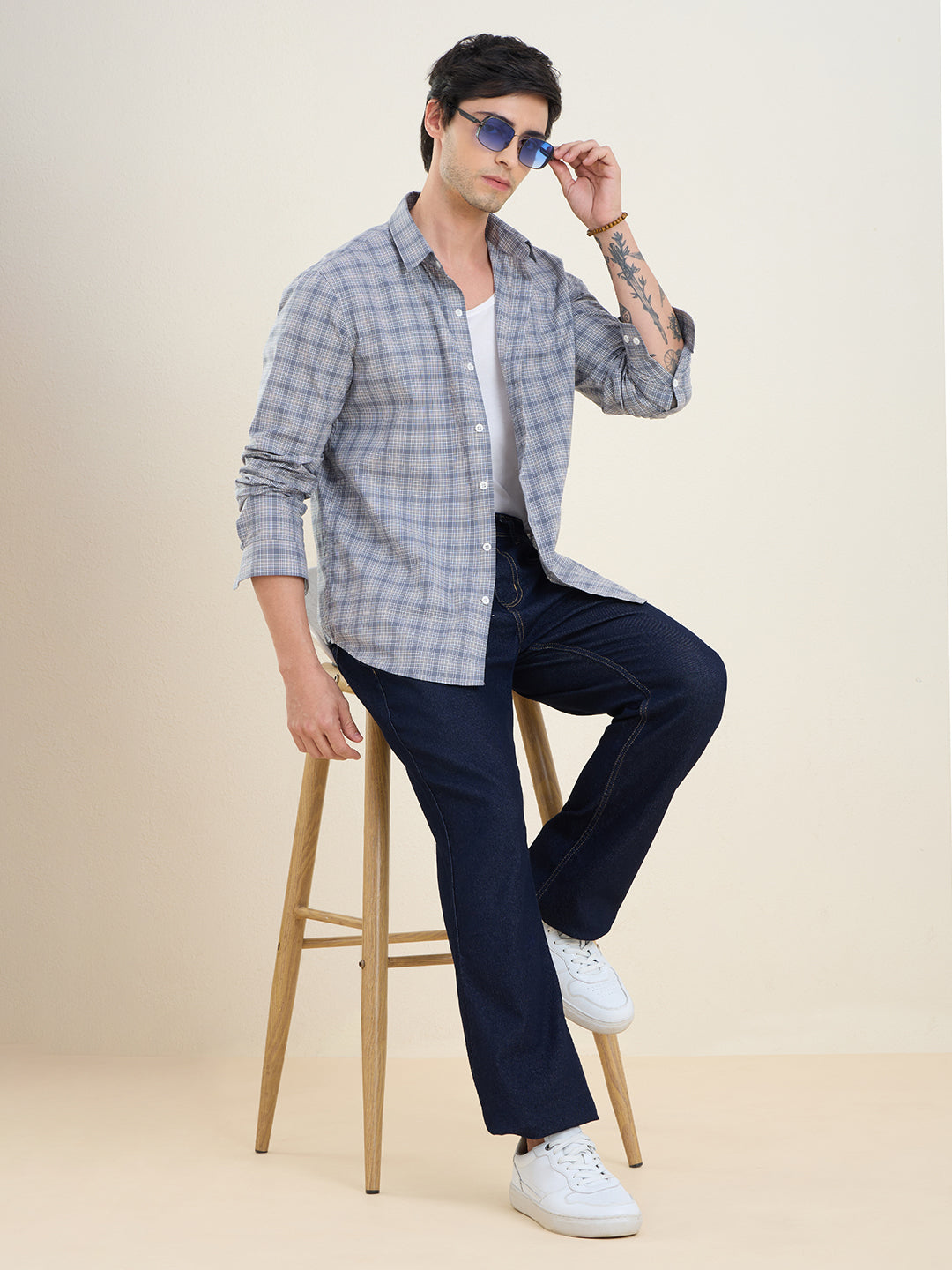 Men’s Grey Plaid Check Shirt 100% Cotton Slim Fit Casual Shirt | MARK & ALBERT