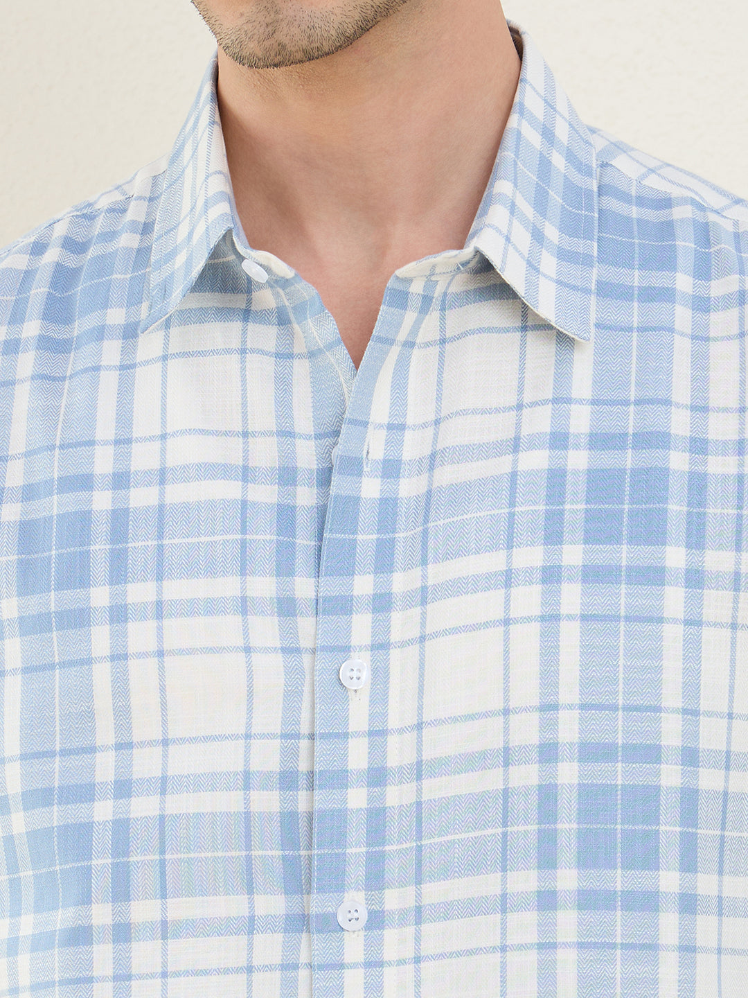 Men’s 100% Cotton Blue Check Slim Fit Casual Shirt | MARK & ALBERT