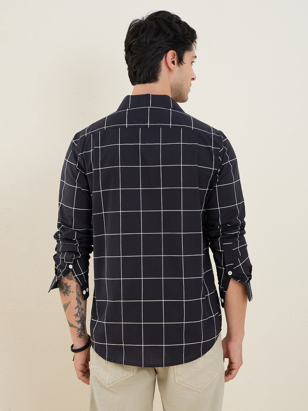 Men’s 100% Cotton Black Windowpane Check Slim Fit Shirt | MARK & ALBERT
