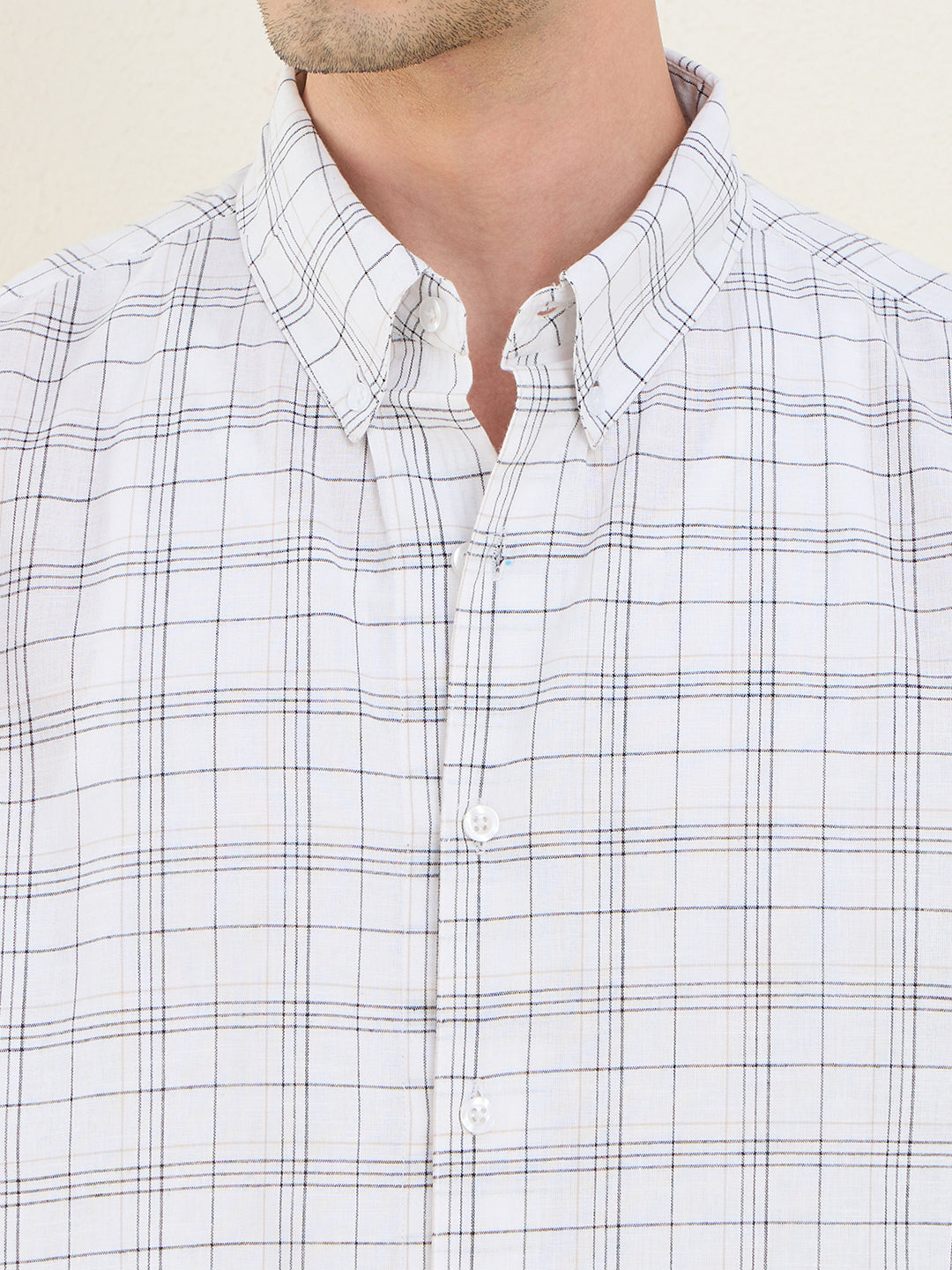 Men’s 100% Cotton White Check Regular Fit Shirt | MARK & ALBERT