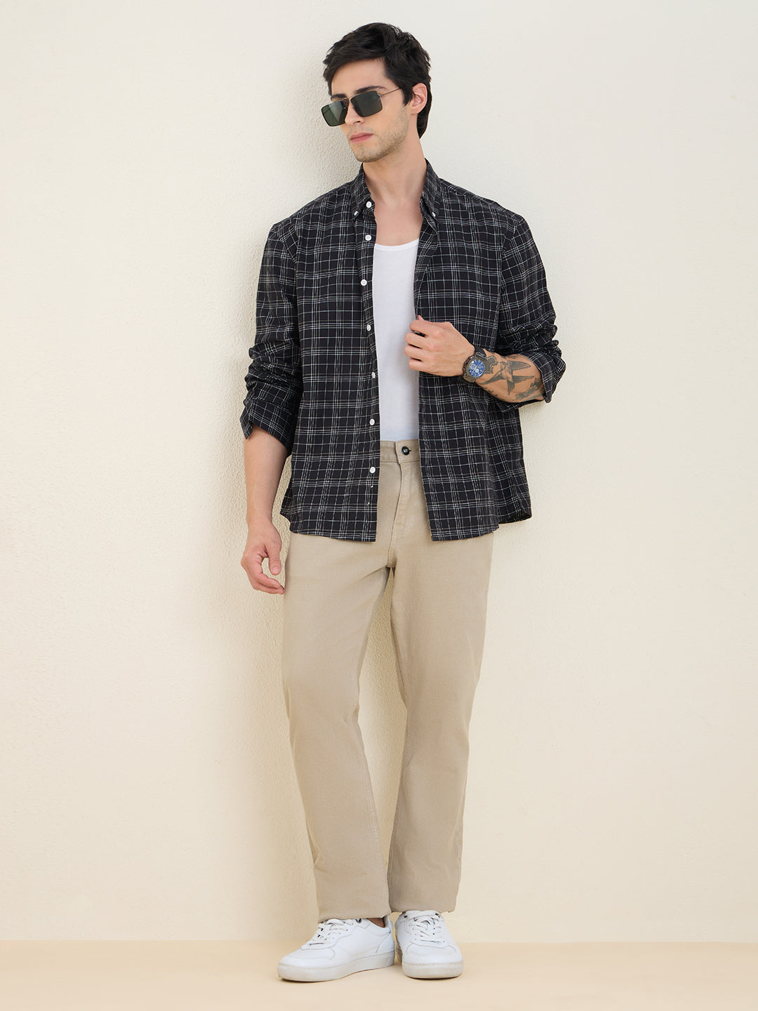 Men’s 100% Cotton Black Check Regular Fit Shirt | MARK & ALBERT
