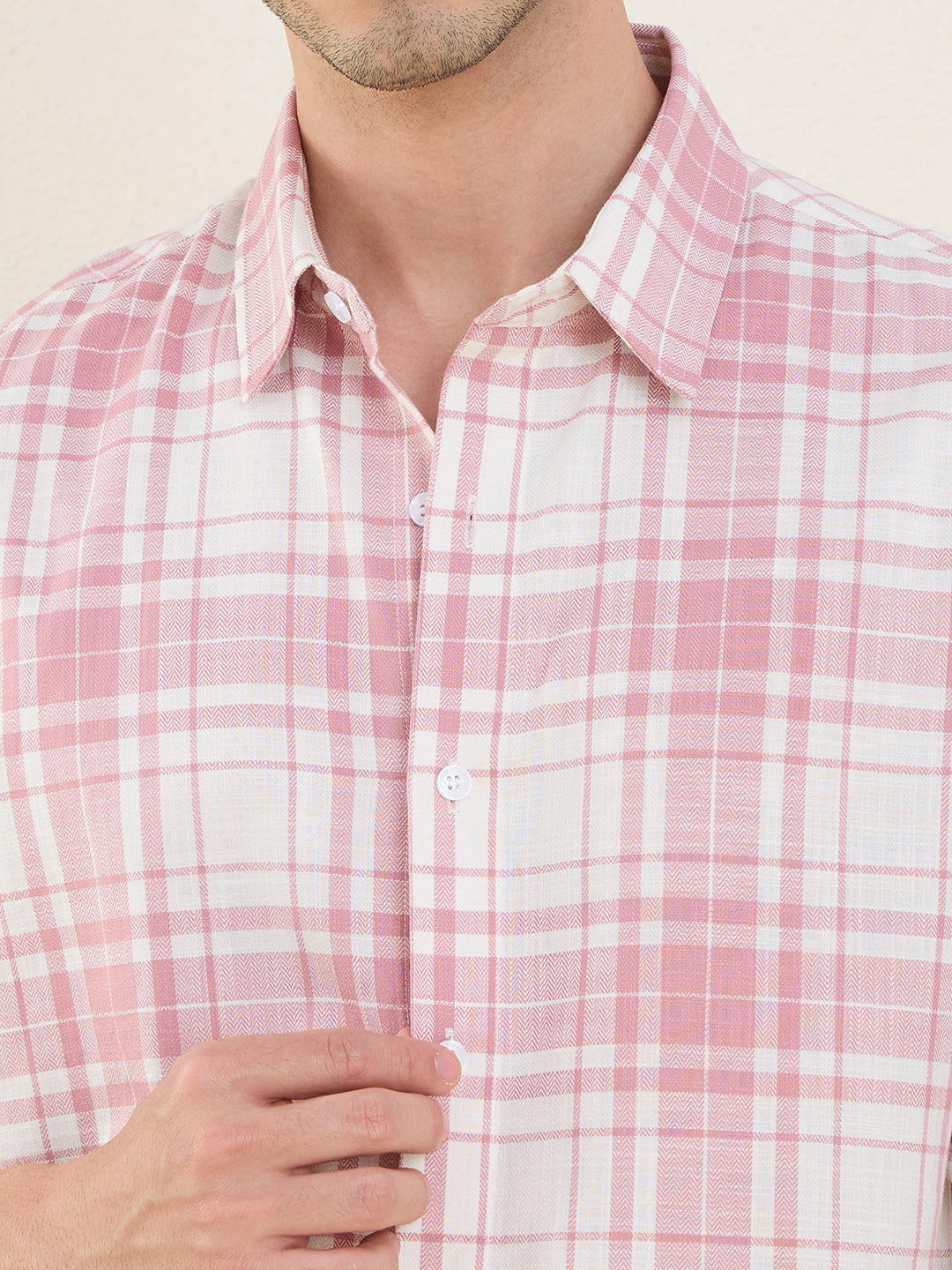 Men’s 100% Cotton Pink Check Slim Fit Casual Shirt | MARK & ALBERT