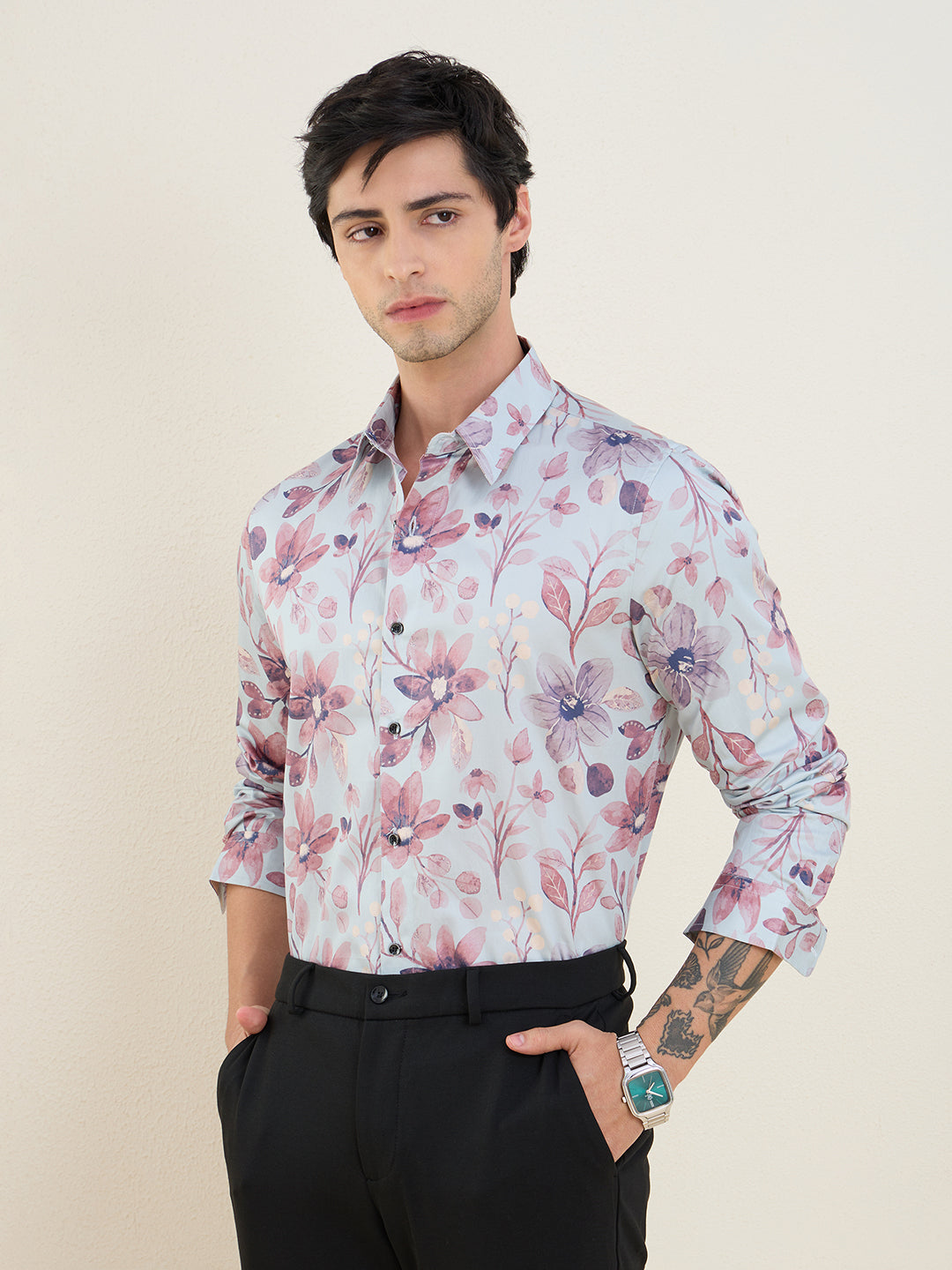 Men's Floral Printed Luxury Giza Cotton Slim Fit Shirt | MARK & ALBERT