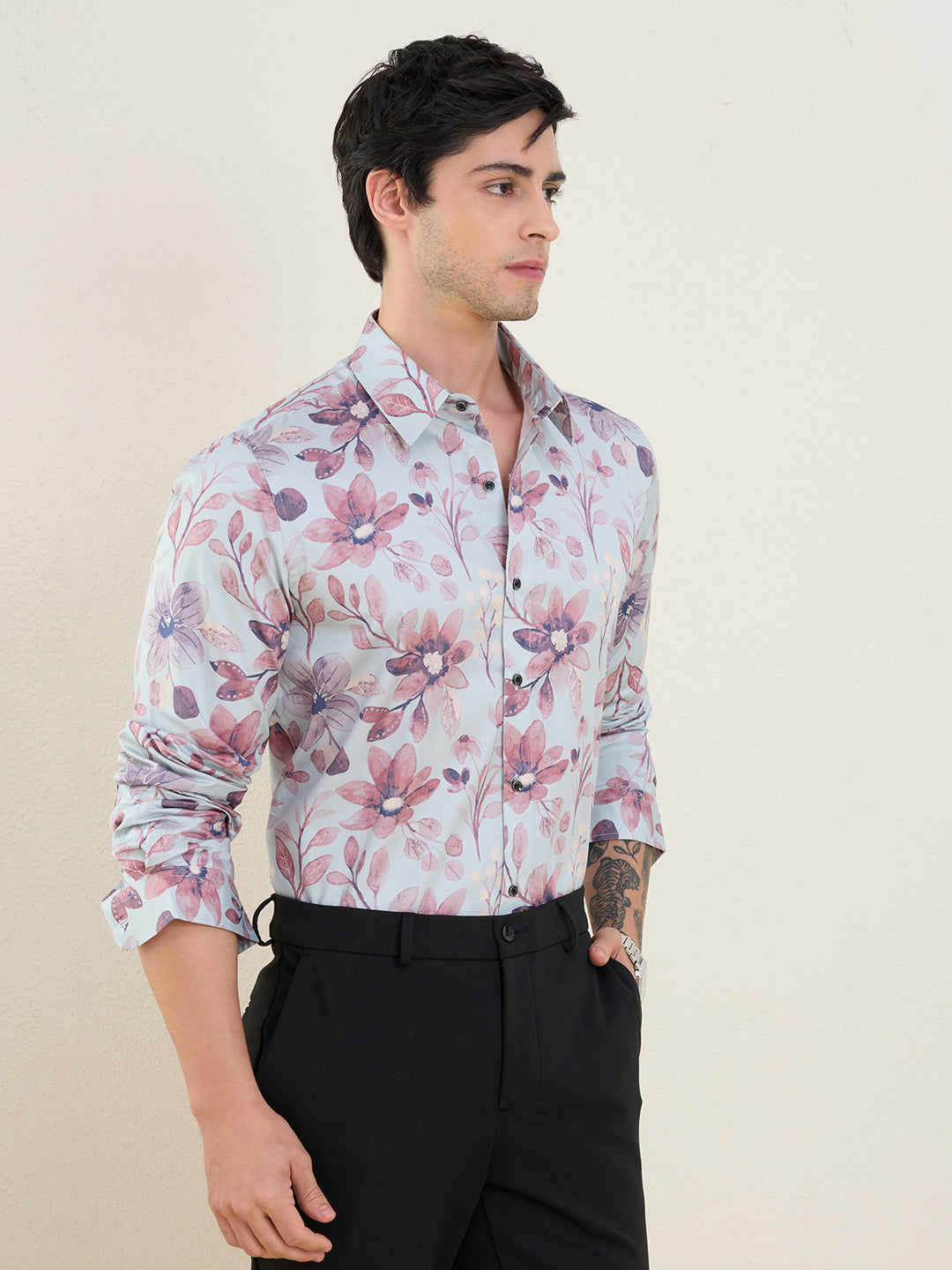 Men's Floral Printed Luxury Giza Cotton Slim Fit Shirt | MARK & ALBERT