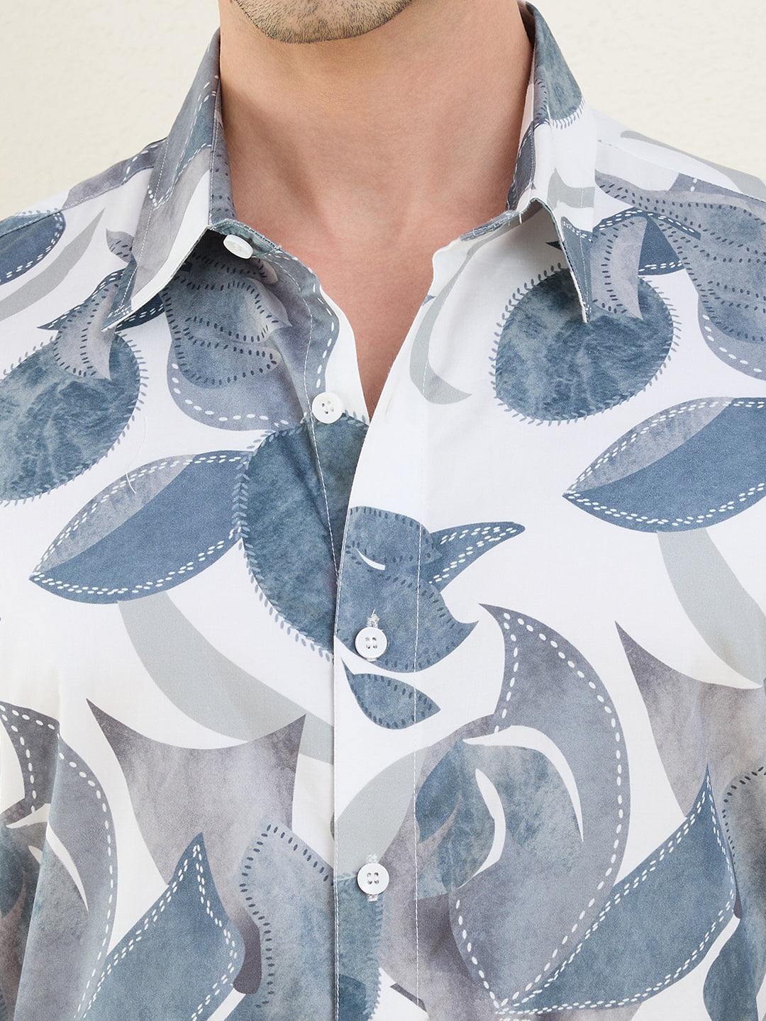 Men's Blue Abstract Printed Luxury Giza Cotton Slim Fit Shirt | MARK & ALBERT