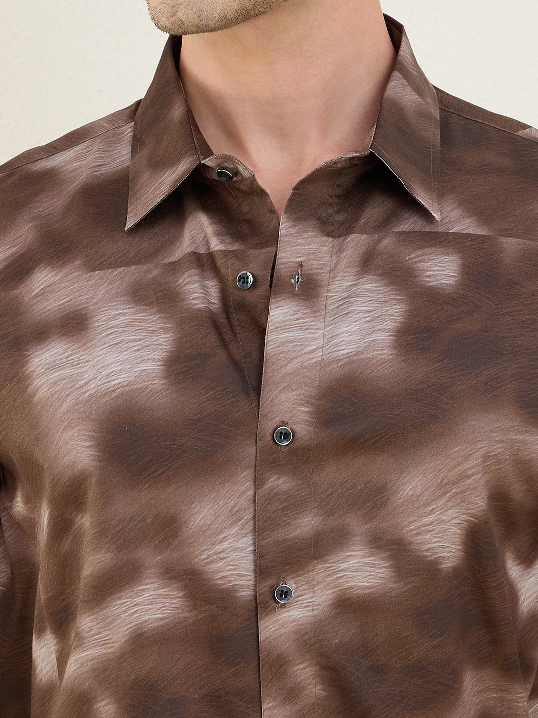 Men's Mocha Abstract Printed Luxury Giza Cotton Slim Fit Shirt | MARK & ALBERT