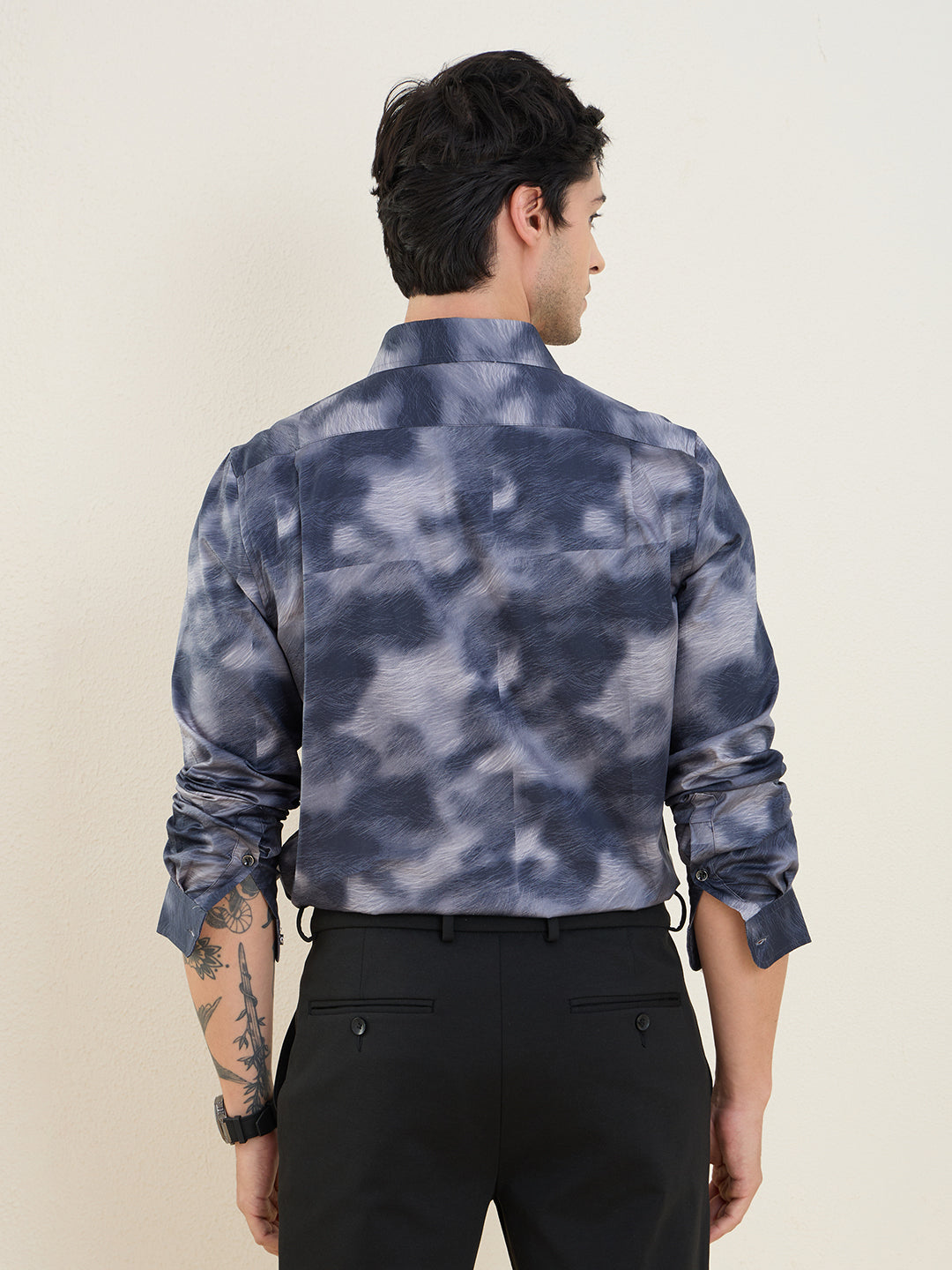 Men's Grey Printed Luxury Giza Cotton Slim Fit Shirt | MARK & ALBERT