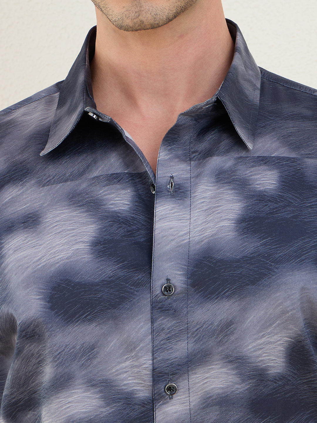 Men's Grey Printed Luxury Giza Cotton Slim Fit Shirt | MARK & ALBERT