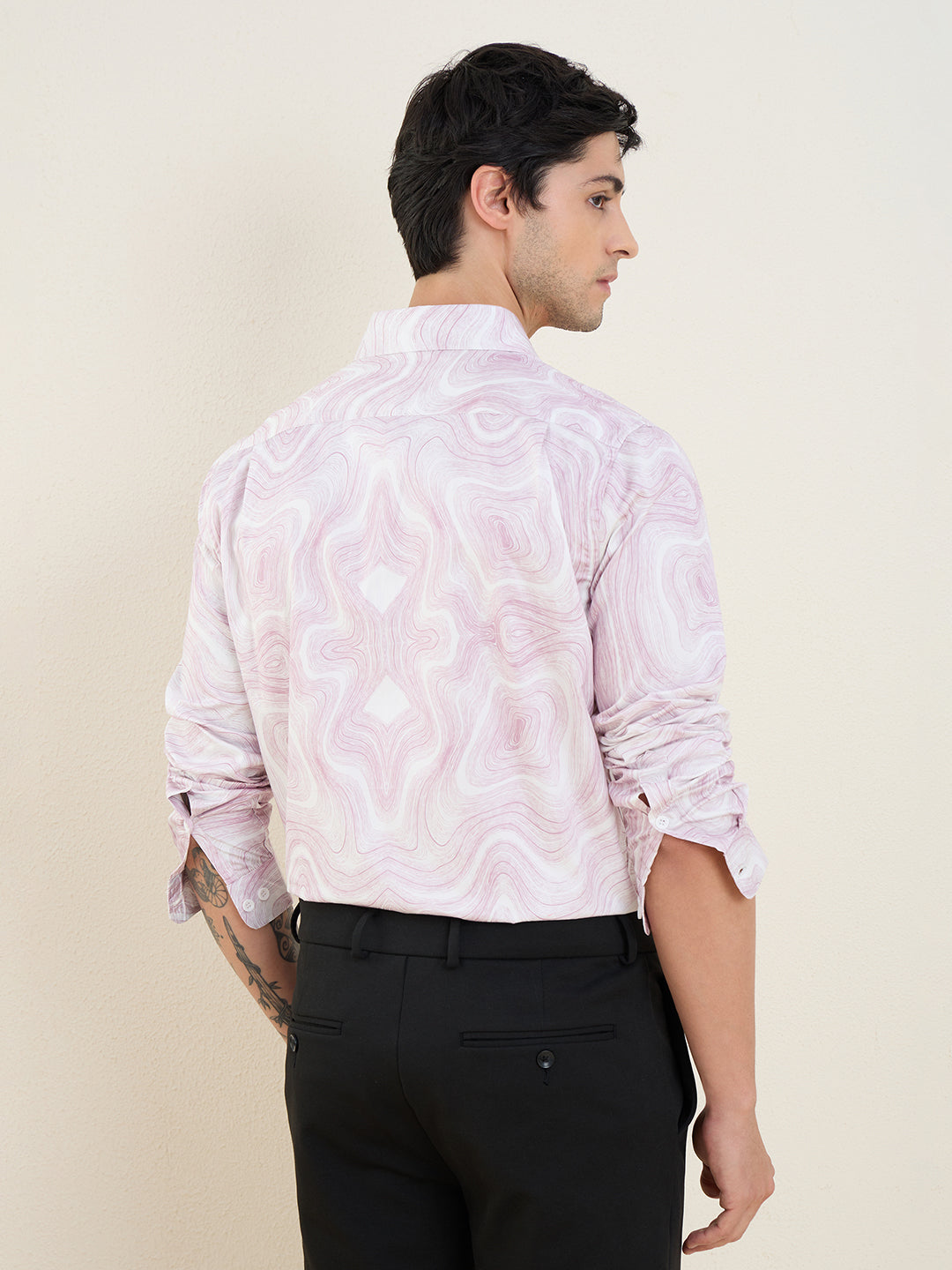 Men's Pink Marble Printed Luxury Giza Cotton Slim Fit Shirt | MARK & ALBERT