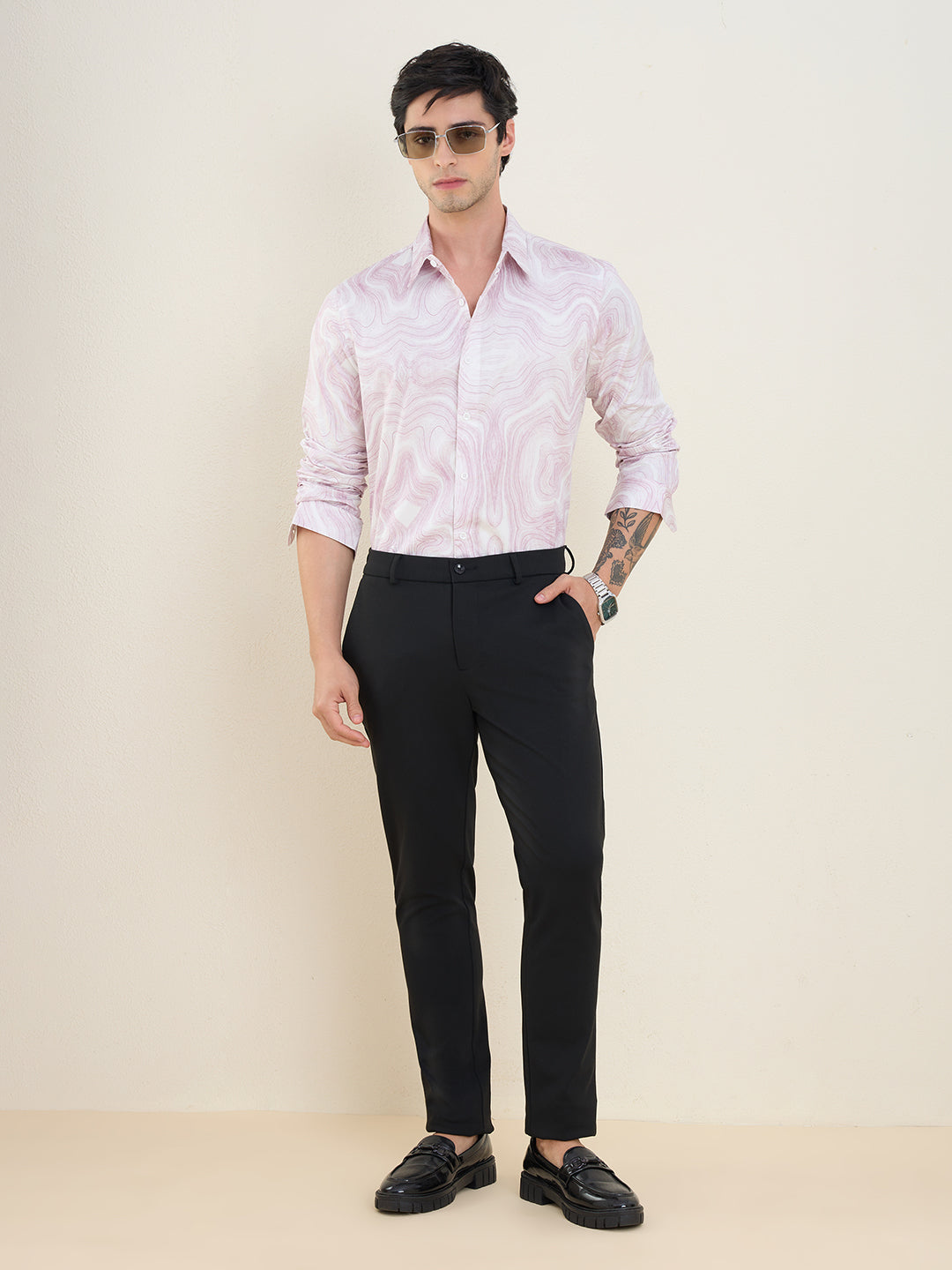 Men's Pink Marble Printed Luxury Giza Cotton Slim Fit Shirt | MARK & ALBERT