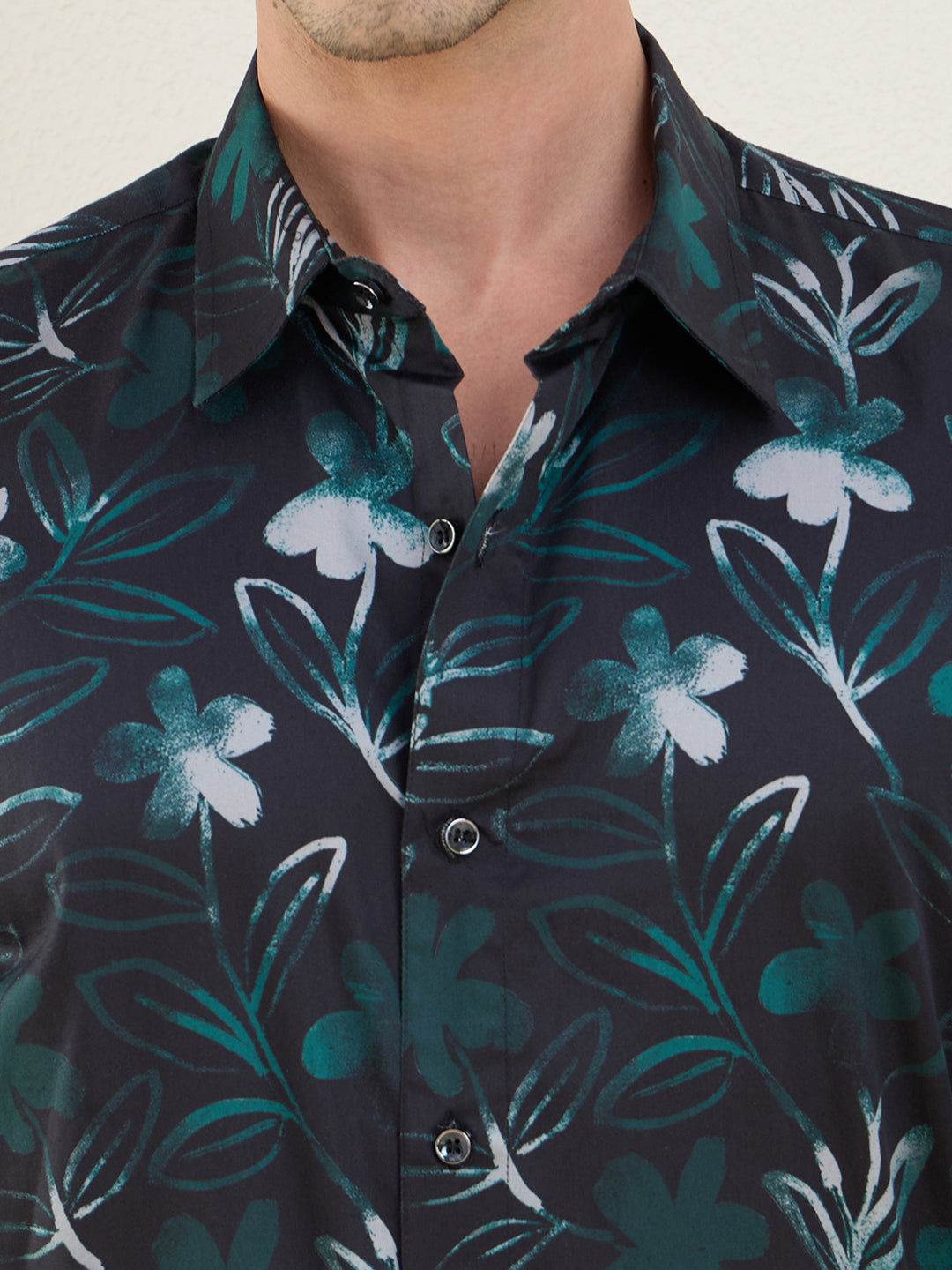 Men's Dark Floral Printed Luxury Giza Cotton Slim Fit Shirt | MARK & ALBERT