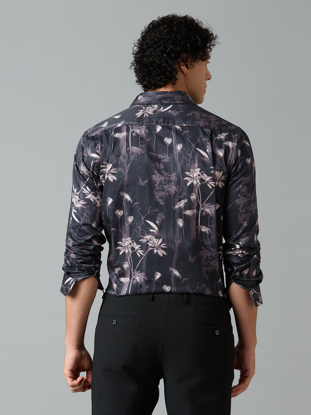 Men's Slim Fit Purple 100% Cotton Floral Printed Shirt | Mark & Albert