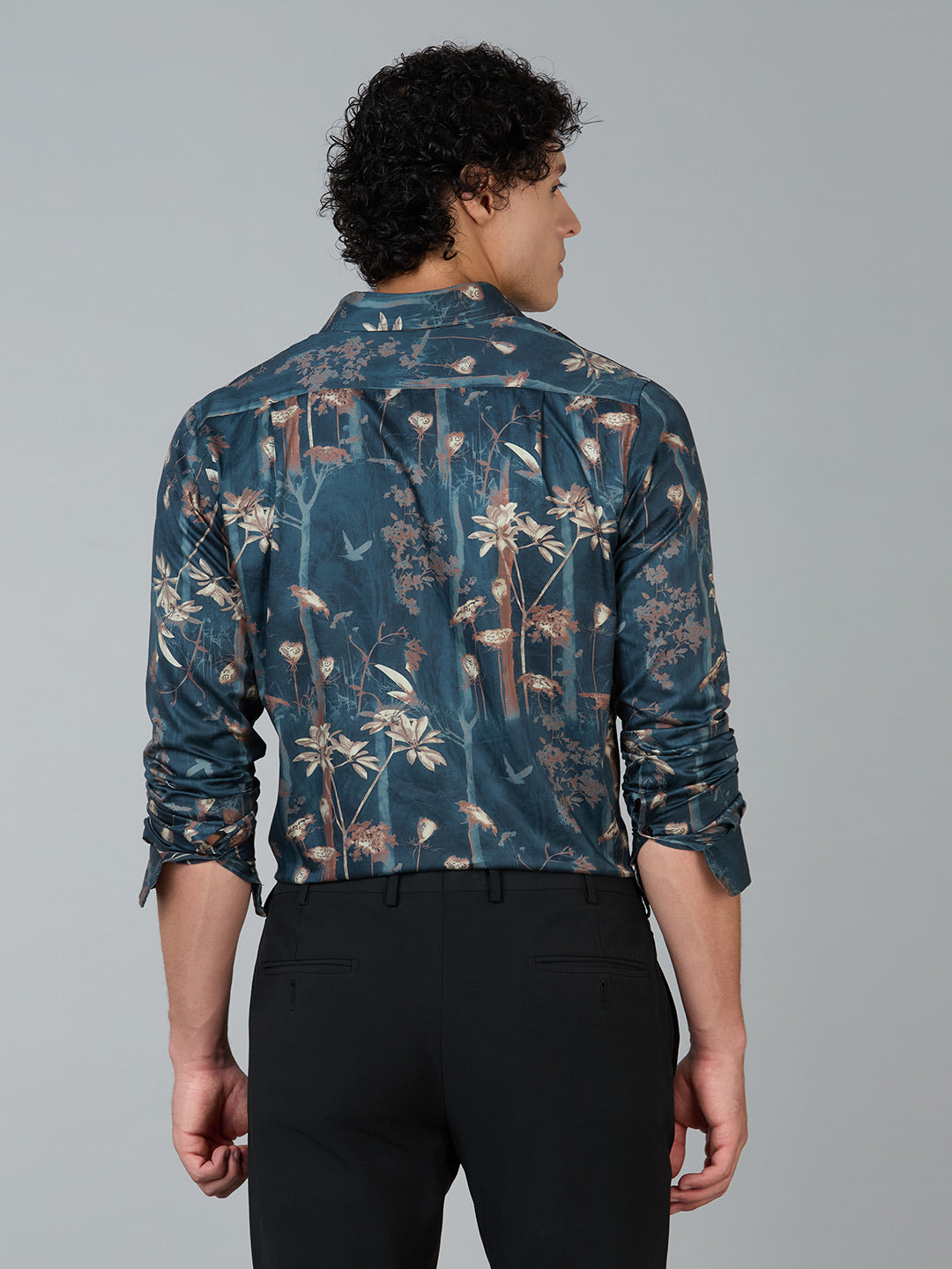 Men's Slim Fit Teal 100% Cotton Floral Printed Shirt | Mark & Albert