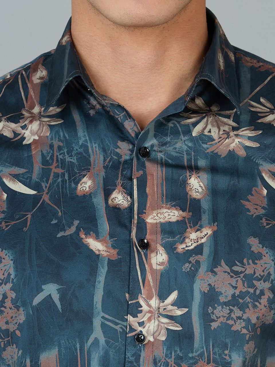 Men's Slim Fit Teal 100% Cotton Floral Printed Shirt | Mark & Albert