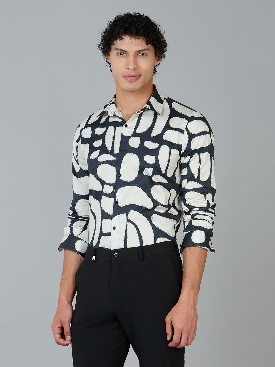 Men's Slim Fit White 100% Cotton Printed Shirt | Mark & Albert