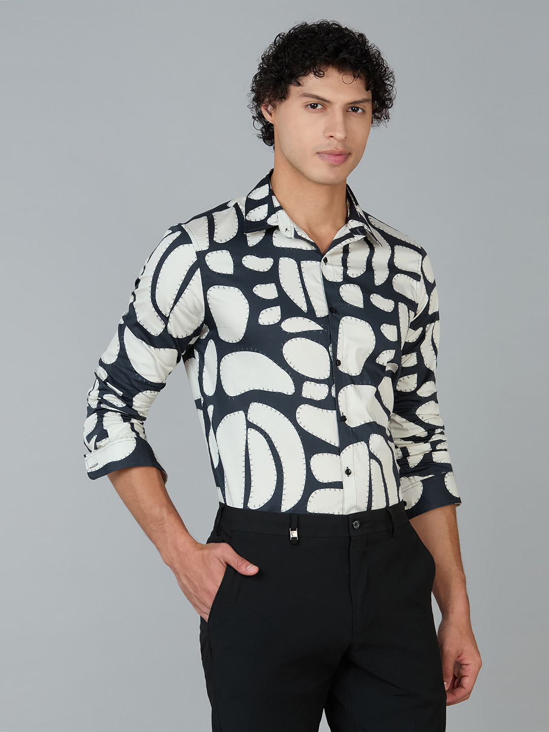 Men's Slim Fit White 100% Cotton Printed Shirt | Mark & Albert