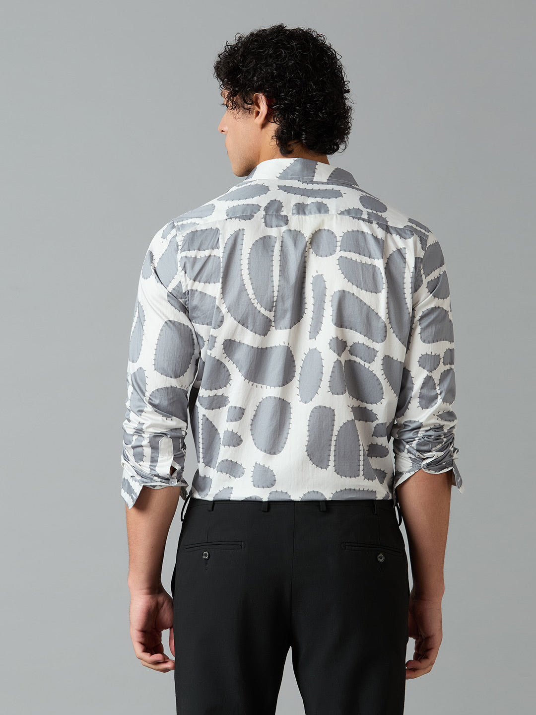 Men's Slim Fit Grey 100% Cotton Printed Shirt | Mark & Albert